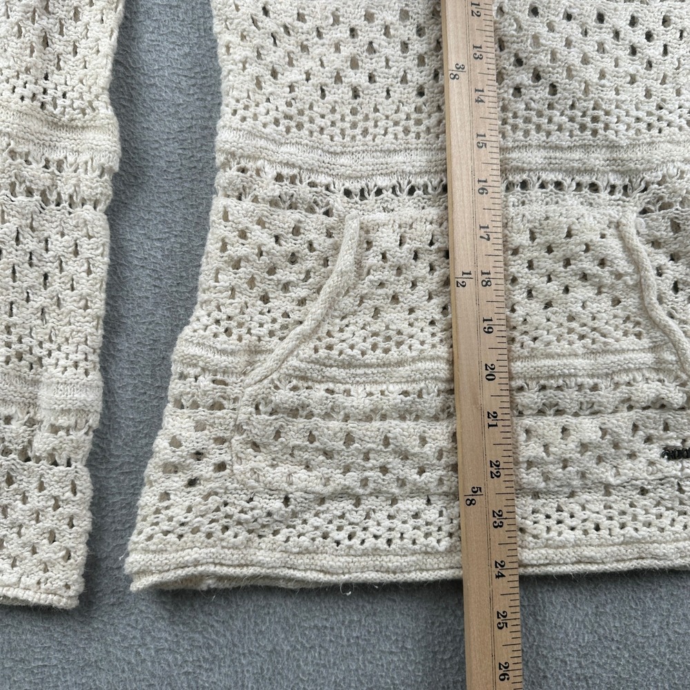 Roxy Sweater Womens L Hoodie Cream Crochet Open Knit Beach Boho V-Neck Pullover - Picture 5 of 8